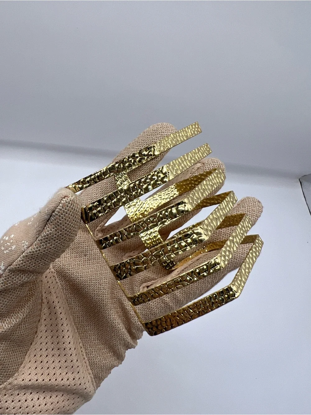 Vintage Gold Textured Wide Chevron Cuff Statement Bracelet